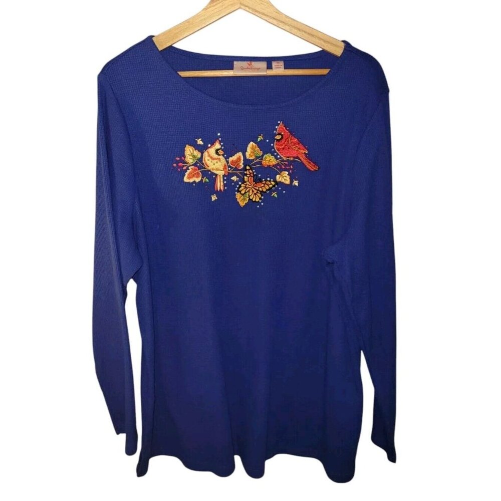 1XL Lot 3 Quacker Factory Knit Tops 1x Cotton Embellished Embroidered Long Sleev - Picture 2 of 16